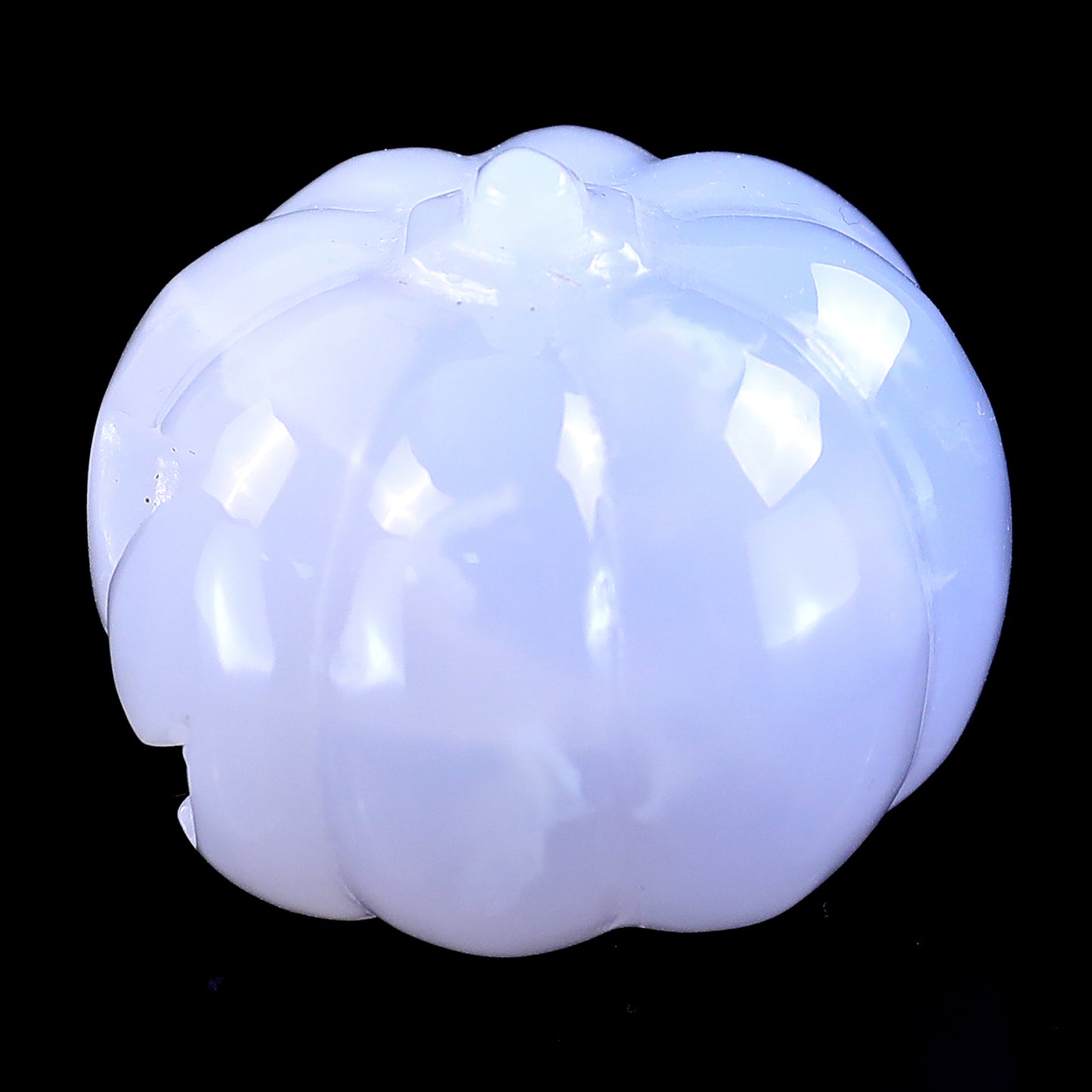 1.7” Natural Blue Chalcedony Hand Carved Crystal Pumpkin Sculpture, Halloween Gift Crystallumi