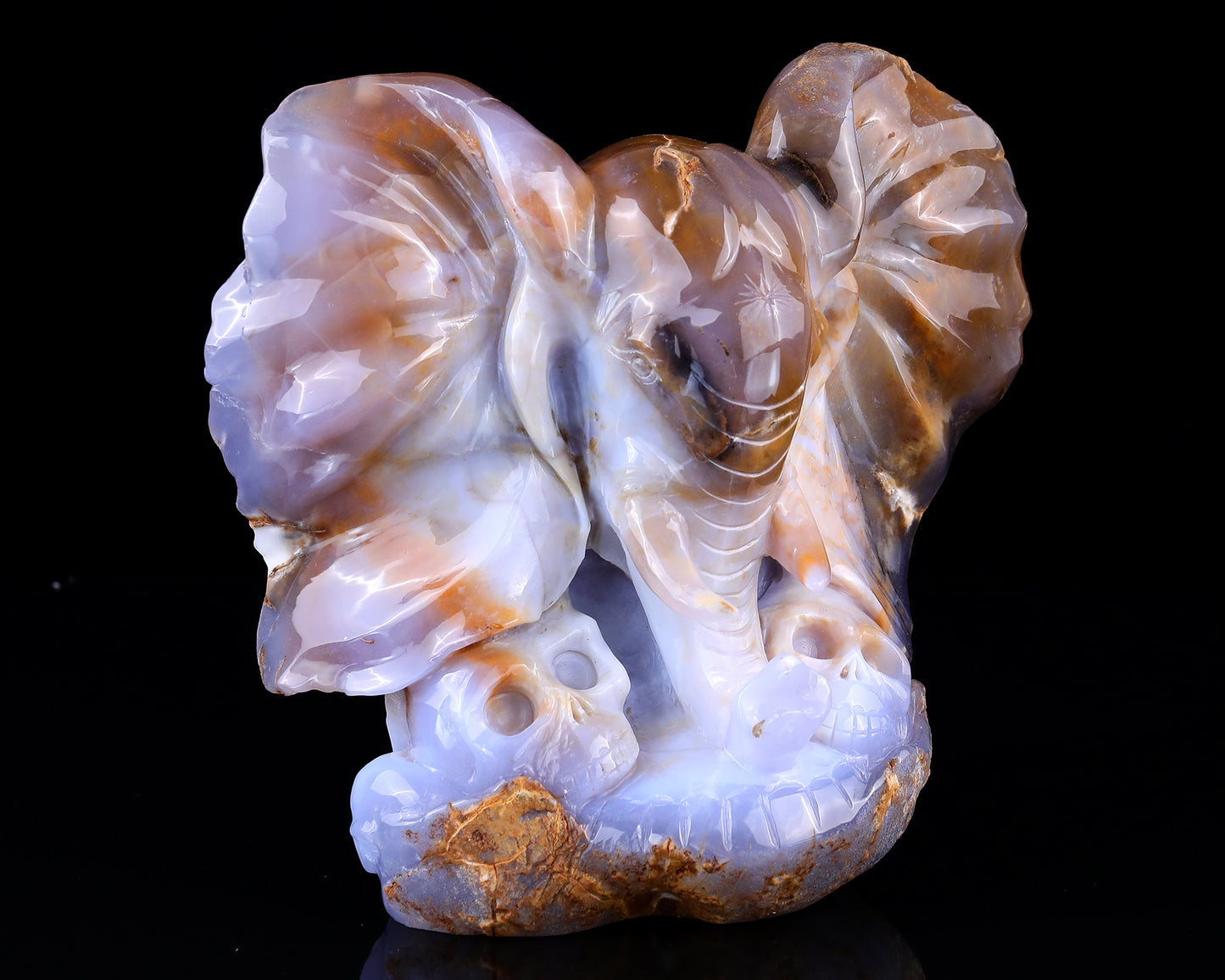 10.2" Chalcedony Hand Carved Crystal Elephant Head and Skull Sculpture Crystallumi