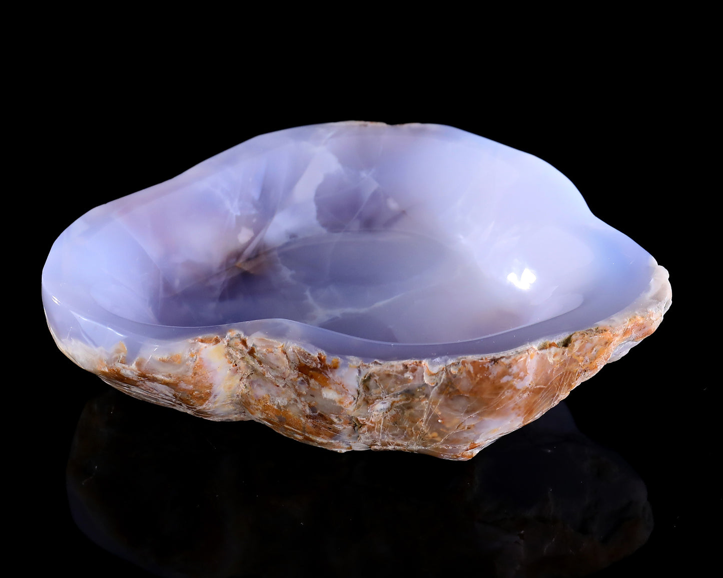 6.5" Blue Chalcedony Hand Carved Crystal Jewelry Tray Fruit Tray