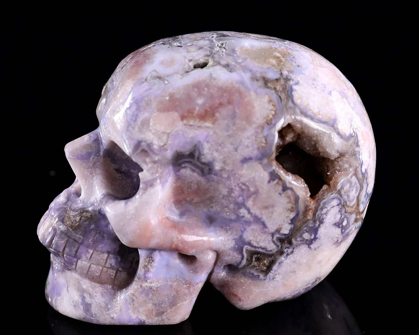 3.0" Blue Sakura Agate Hand Carved Crystal Realistic Skull Sculpture