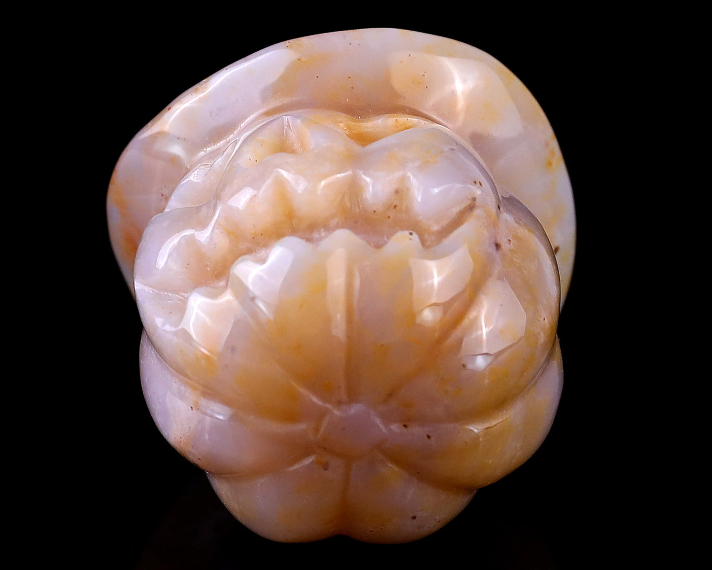 2.2” Natural Chalcedony Hand Carved Crystal Wizard Pumpkin Sculpture, Halloween Gift Crystallumi