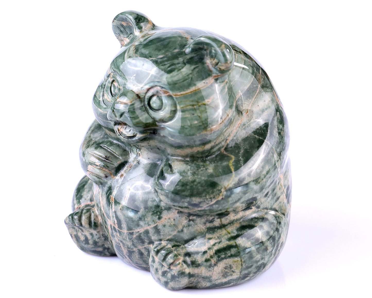 2.8" Jiulong Jade Hand Carved Crystal Panda Sculpture Crystallumi