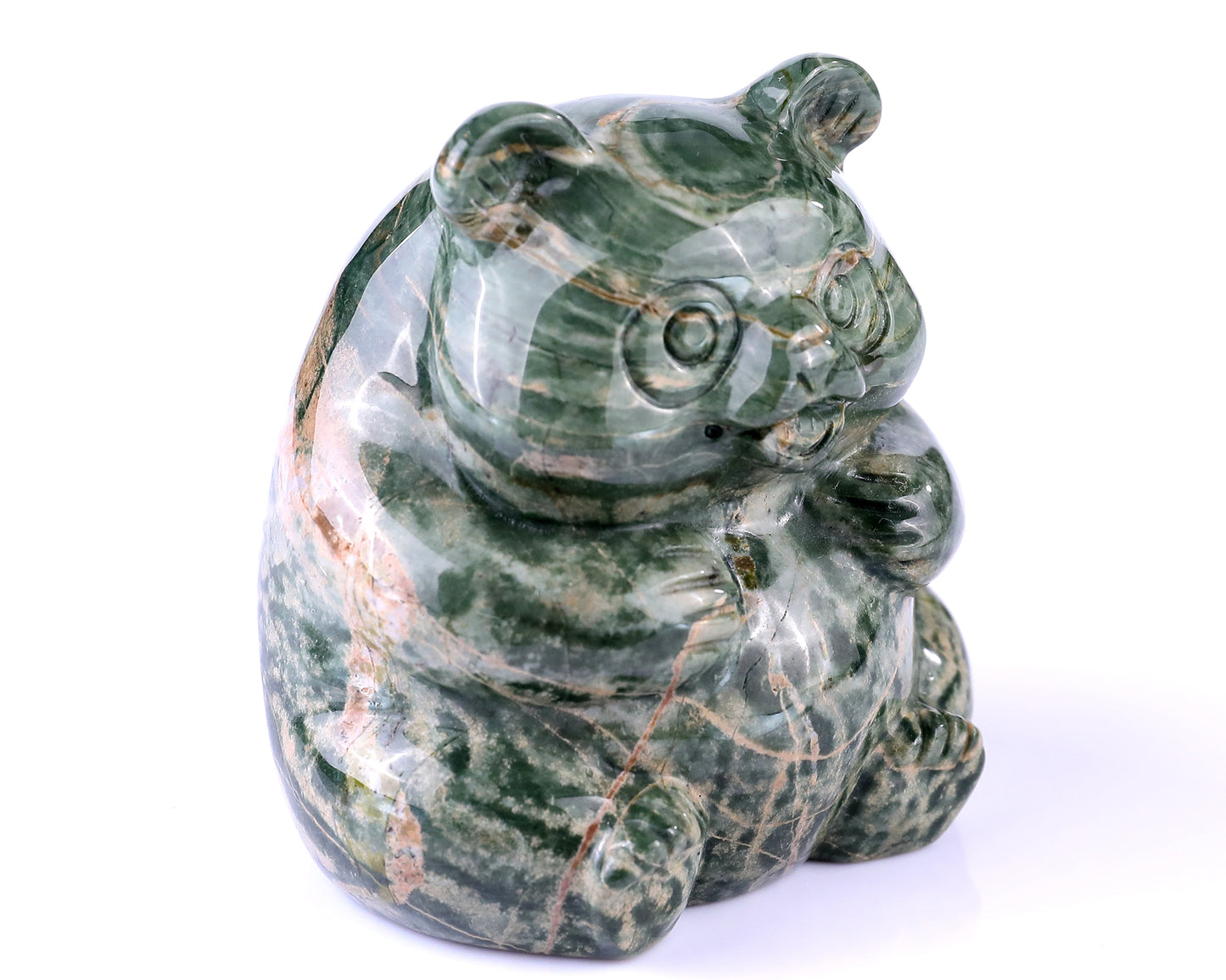 2.8" Jiulong Jade Hand Carved Crystal Panda Sculpture Crystallumi
