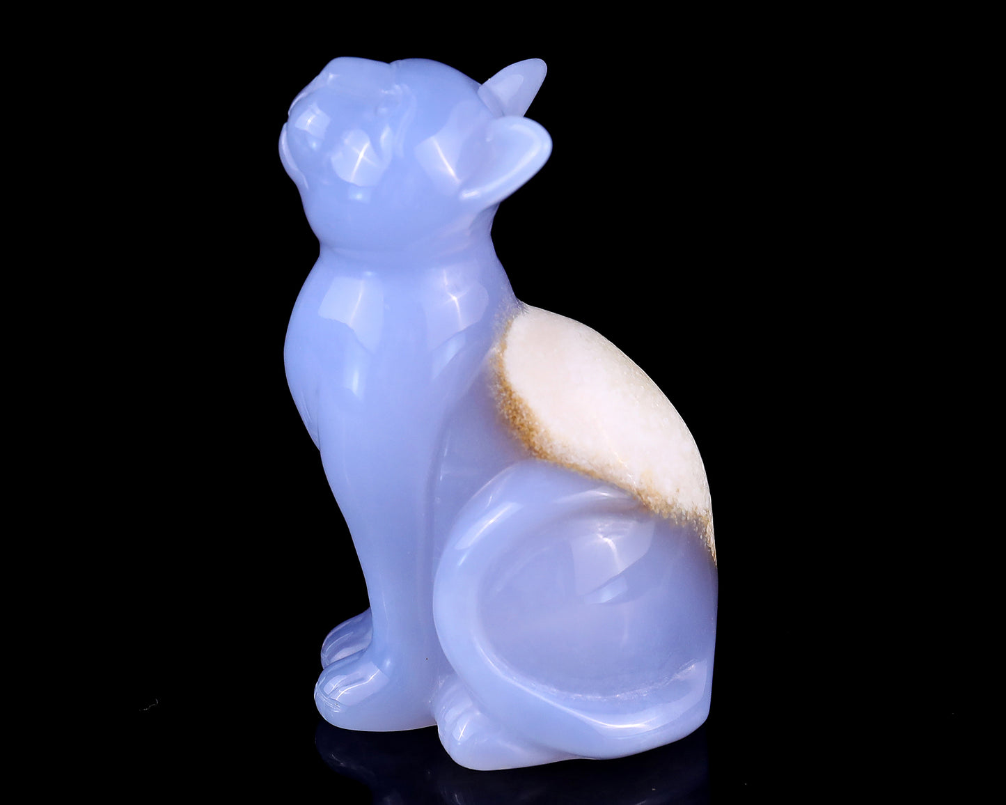 2.9" Blue Chalcedony Hand Carved Crystal Cat Sculpture Crystallumi