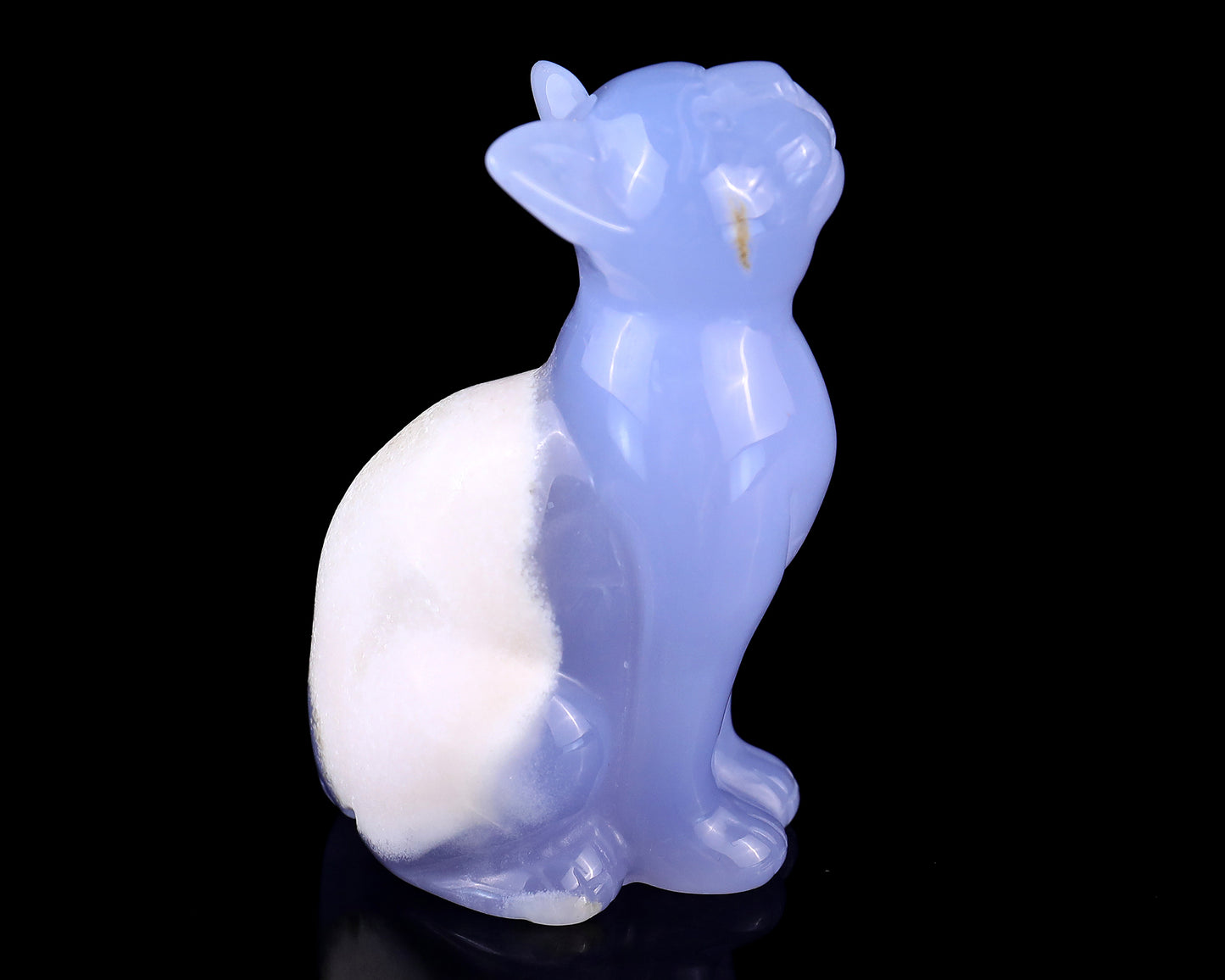2.9" Blue Chalcedony Hand Carved Crystal Cat Sculpture Crystallumi
