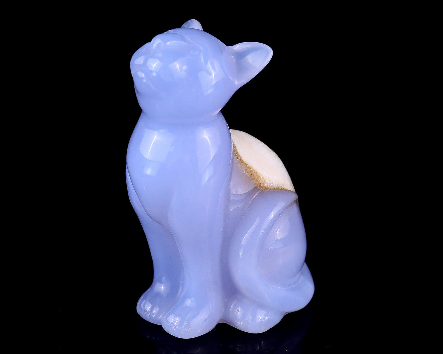 2.9" Blue Chalcedony Hand Carved Crystal Cat Sculpture Crystallumi