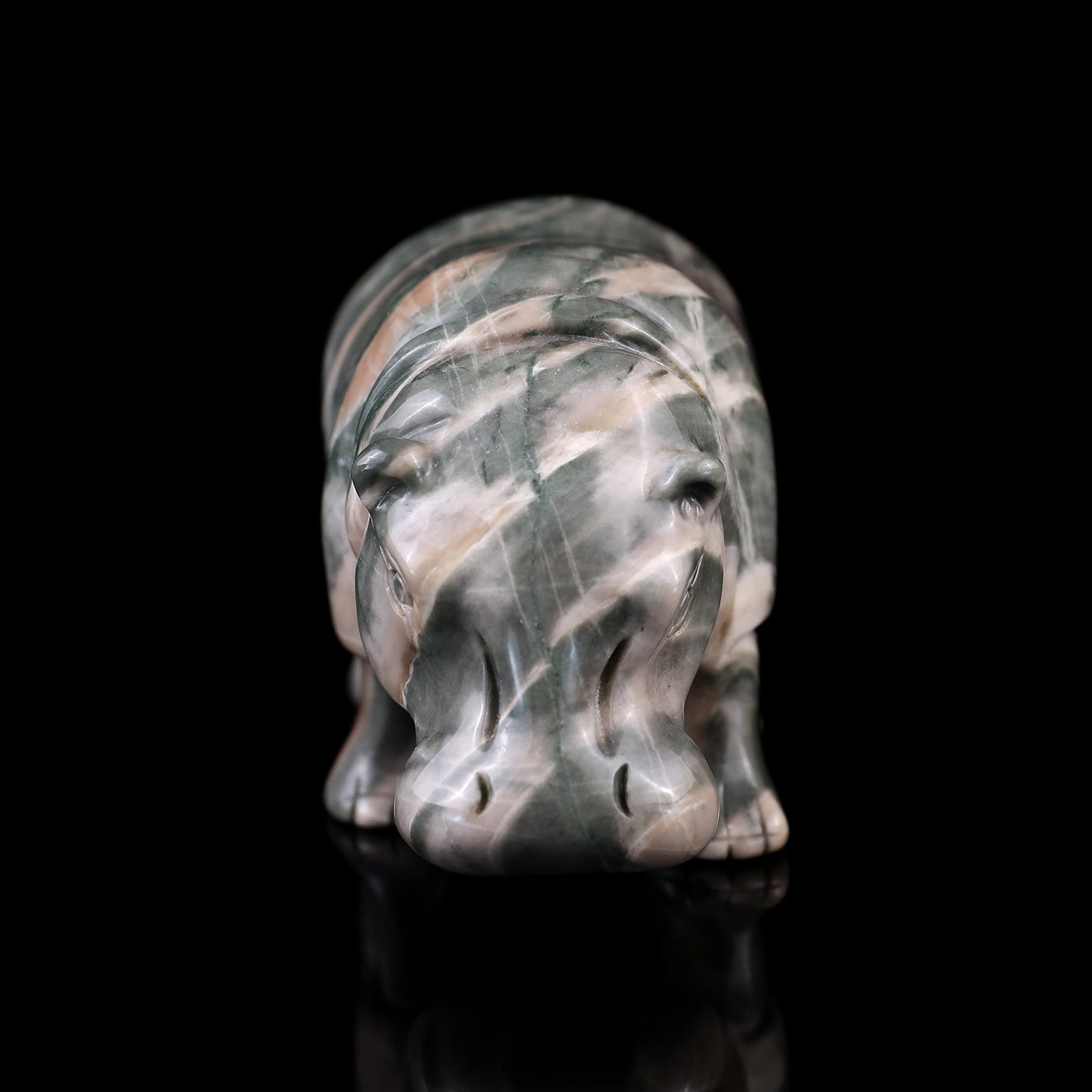 4.1" Jiulong Jade Hand Carved Crystal Hippo Sculpture Crystallumi