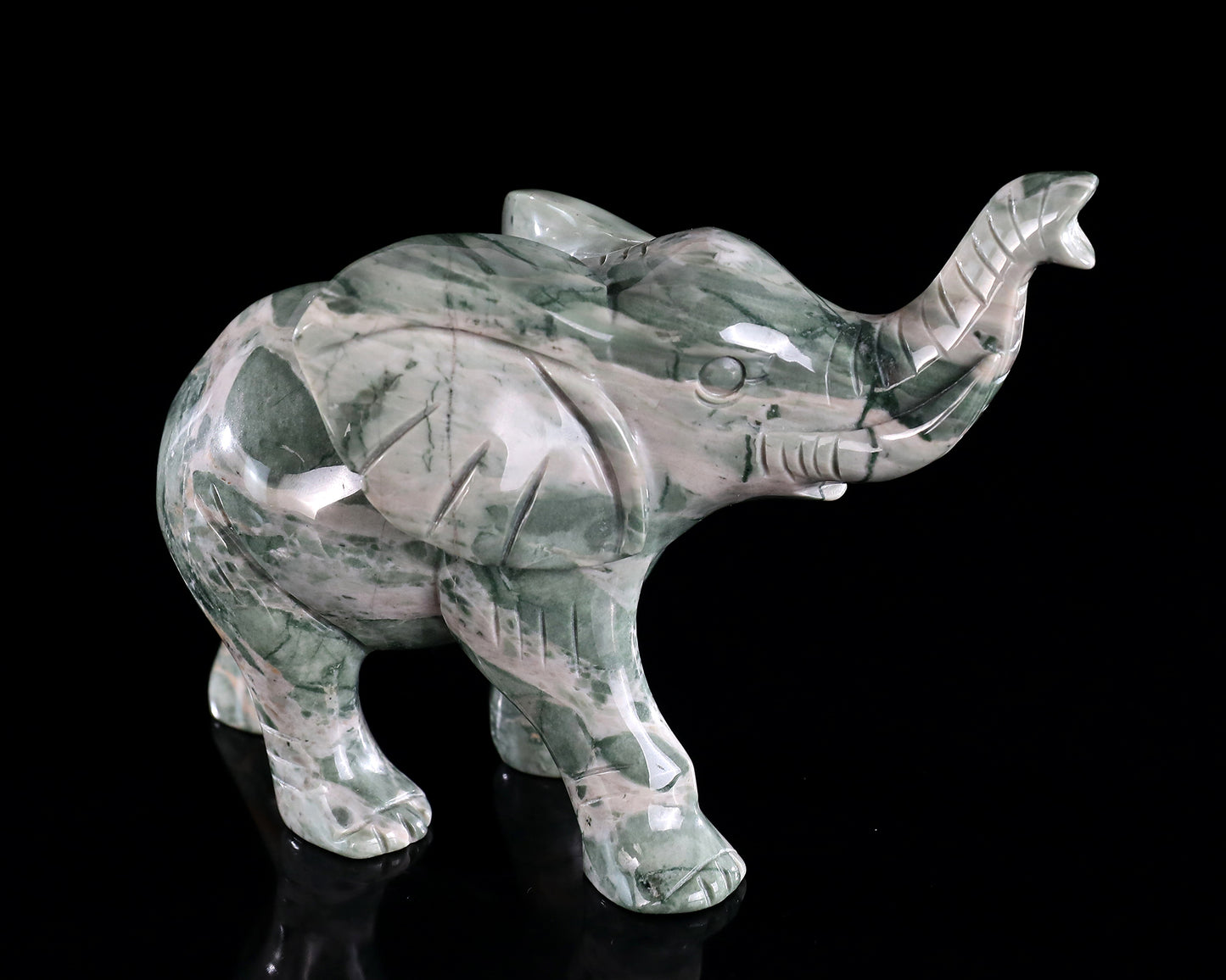 6.3" Jiulong Jade Hand Carved Crystal Elephant Sculpture