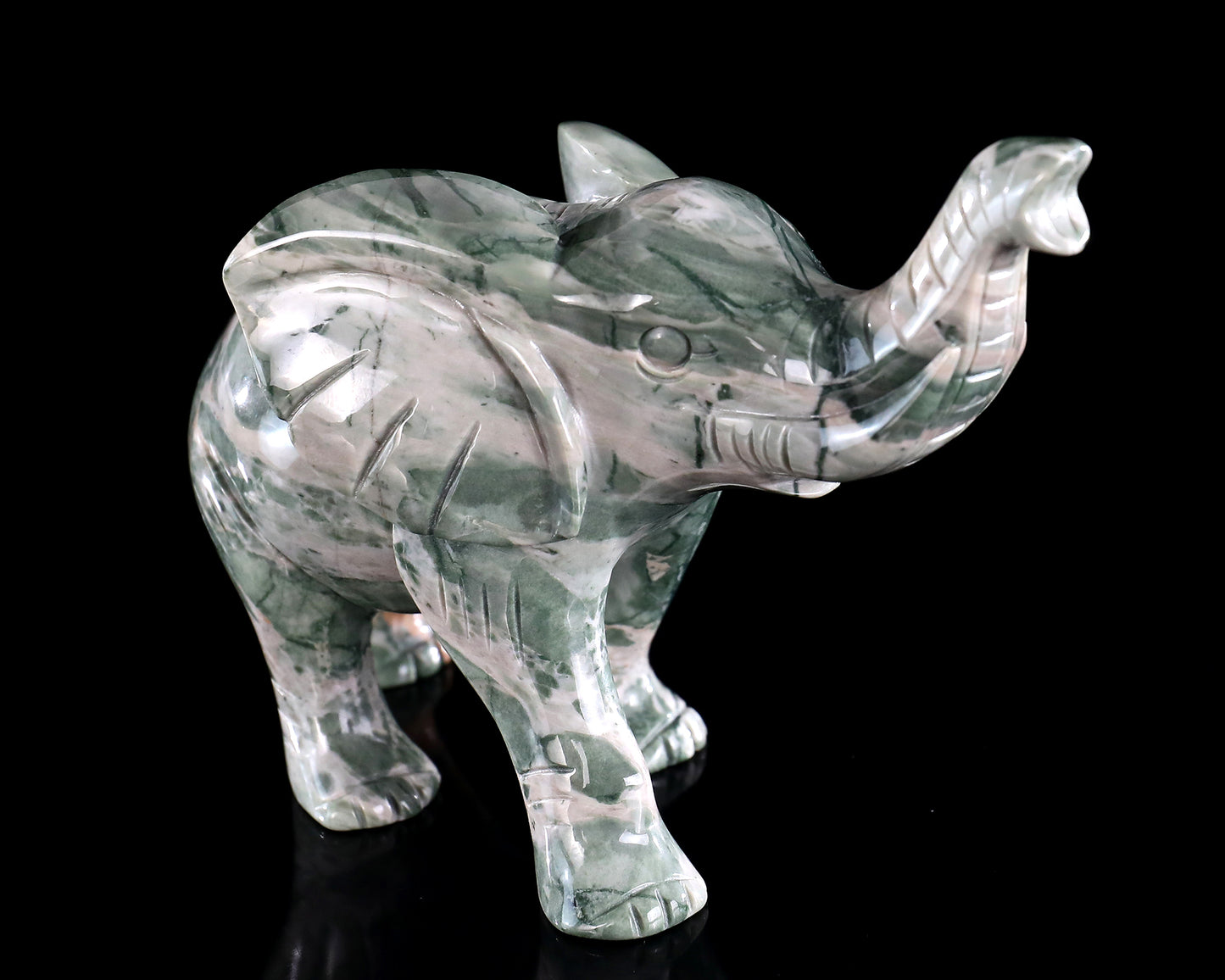6.3" Jiulong Jade Hand Carved Crystal Elephant Sculpture