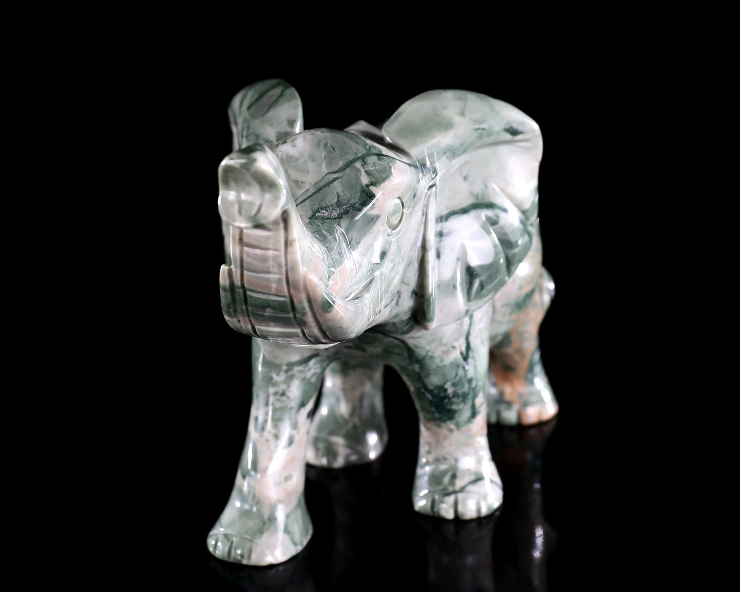 6.3" Jiulong Jade Hand Carved Crystal Elephant Sculpture