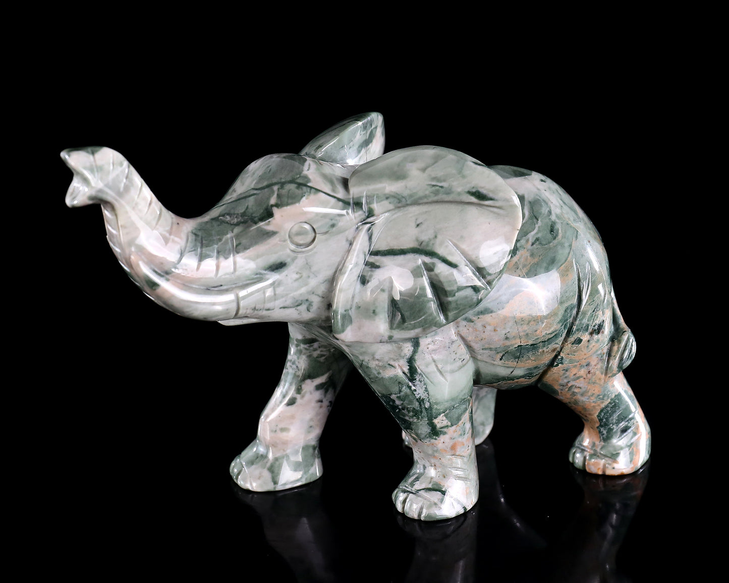 6.3" Jiulong Jade Hand Carved Crystal Elephant Sculpture