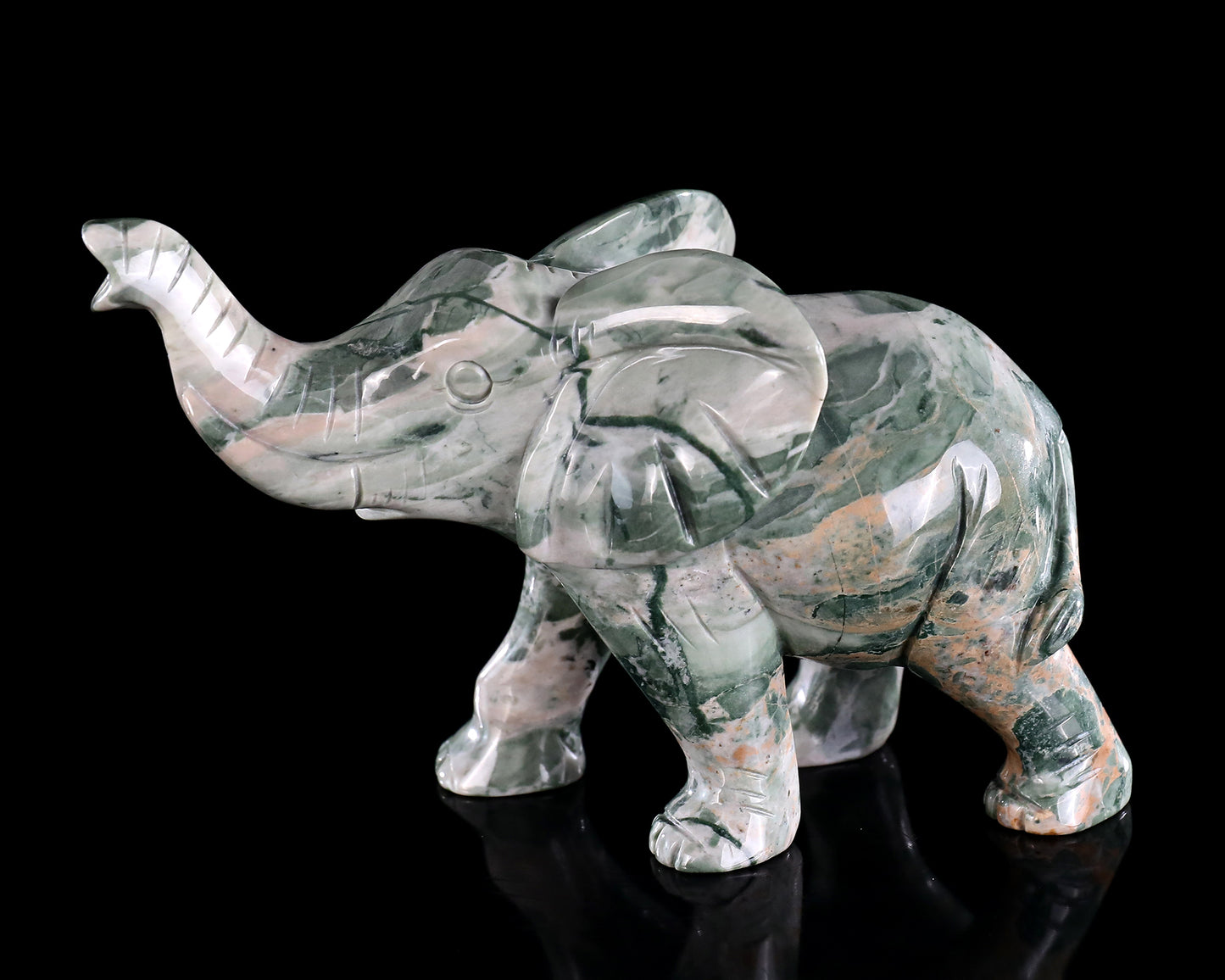 6.3" Jiulong Jade Hand Carved Crystal Elephant Sculpture