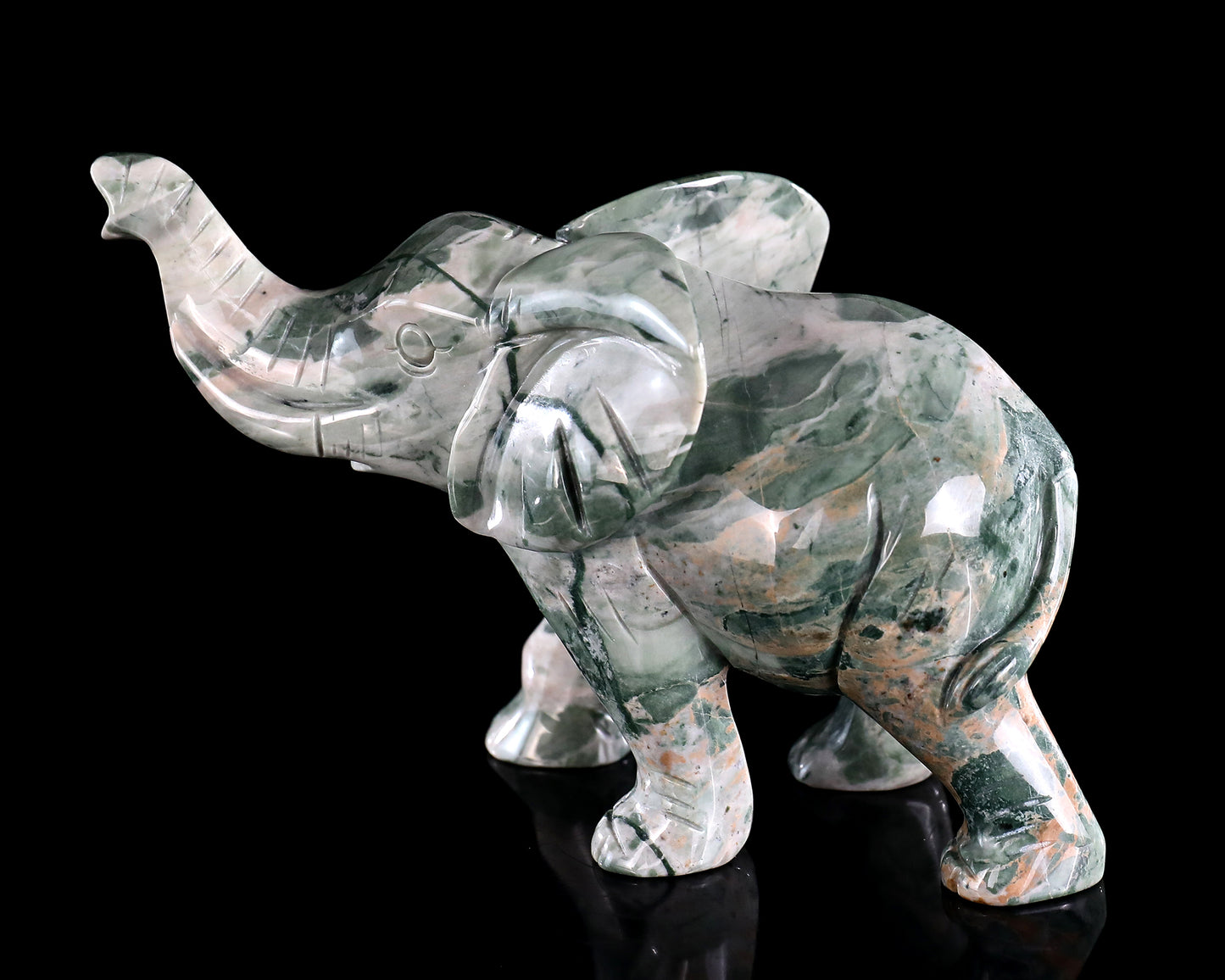 6.3" Jiulong Jade Hand Carved Crystal Elephant Sculpture