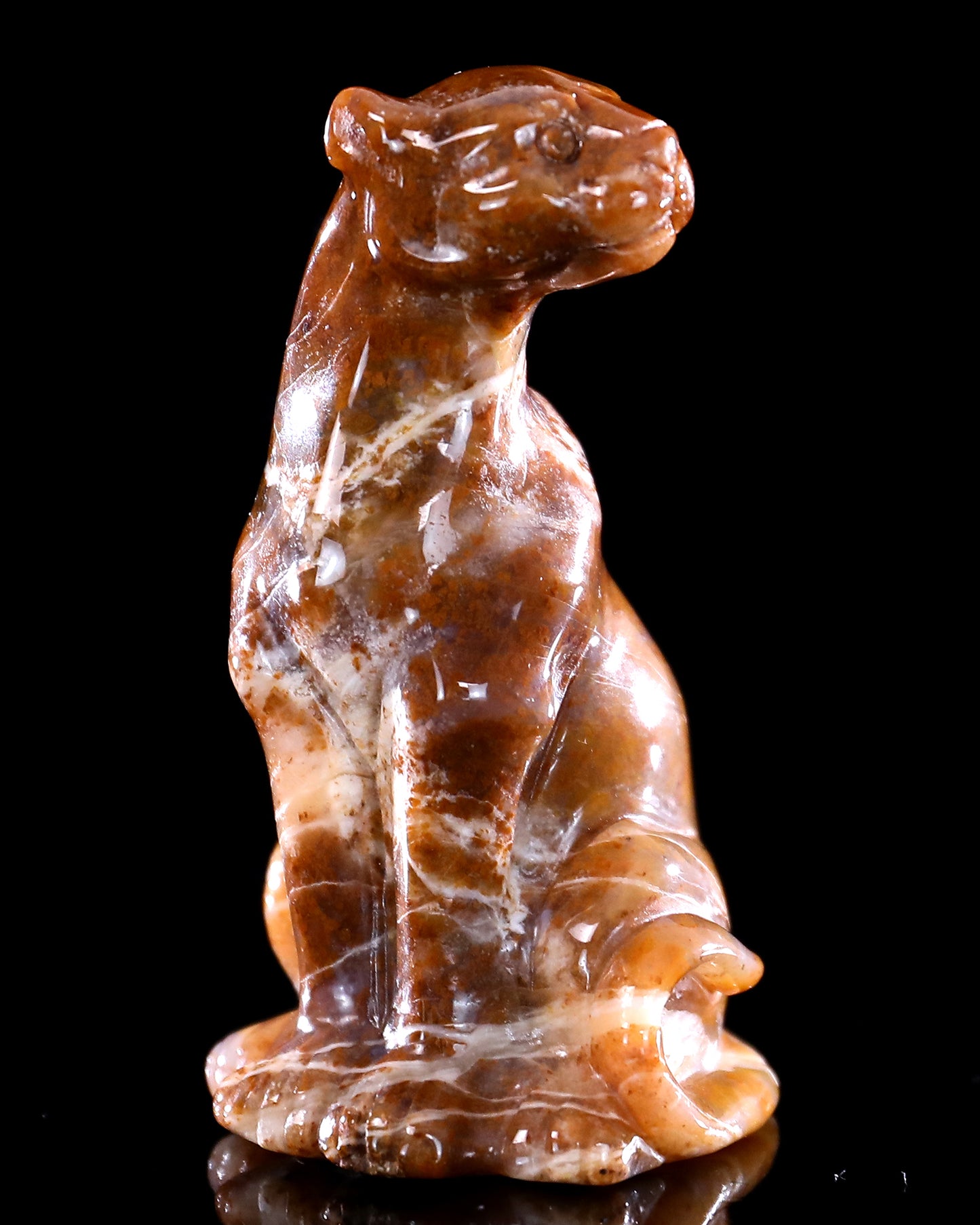 3.0" Chalcedony Hand Carved Crystal Leopard Sculpture