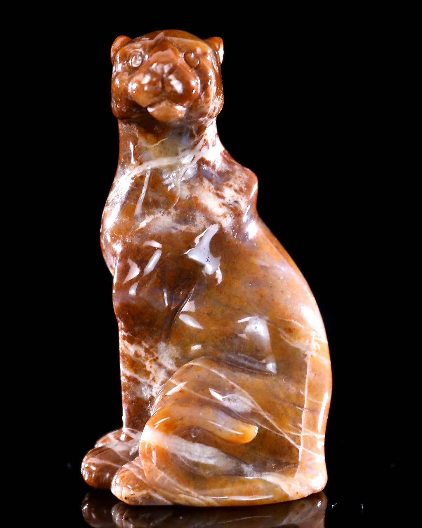 3.0" Chalcedony Hand Carved Crystal Leopard Sculpture