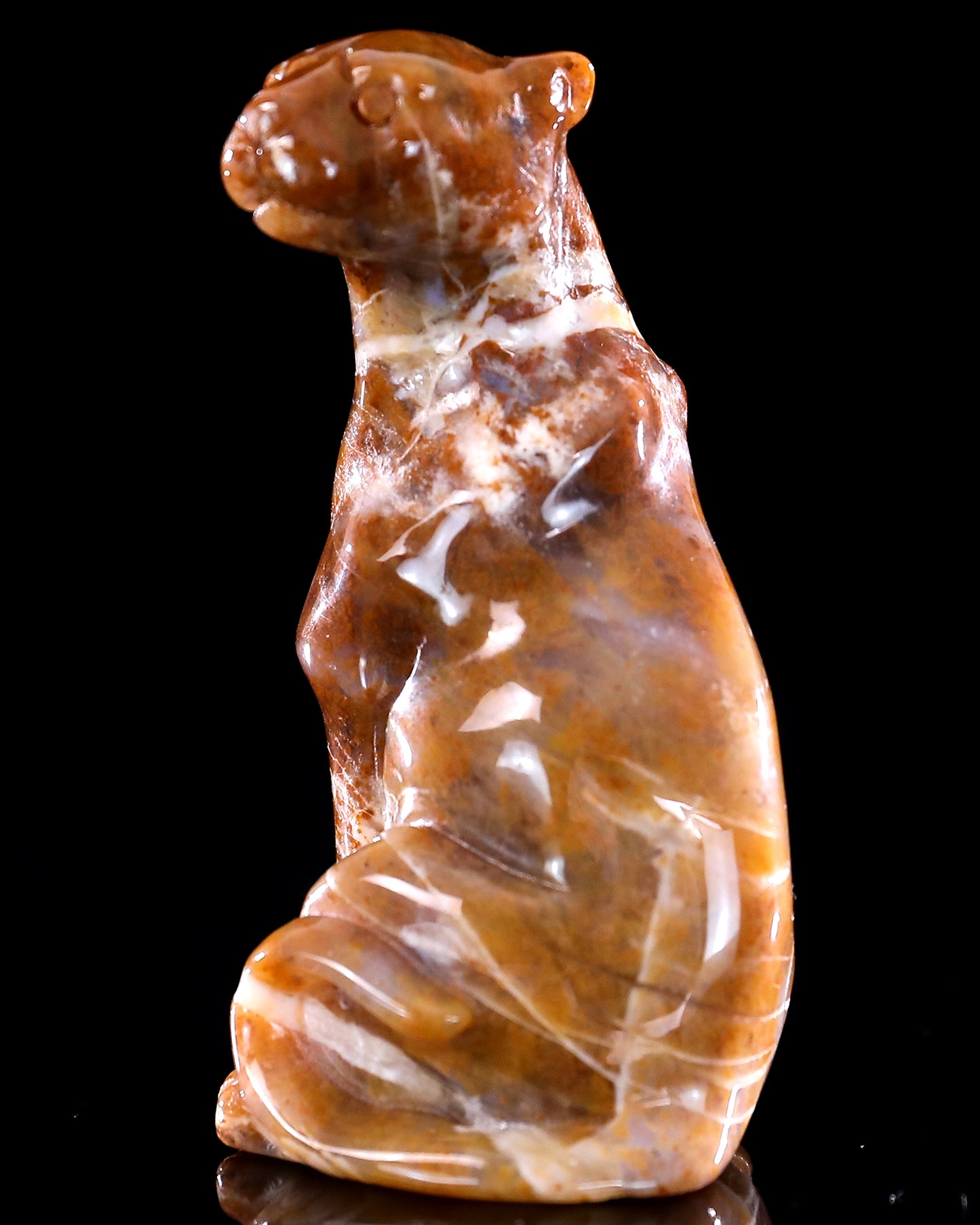 3.0" Chalcedony Hand Carved Crystal Leopard Sculpture