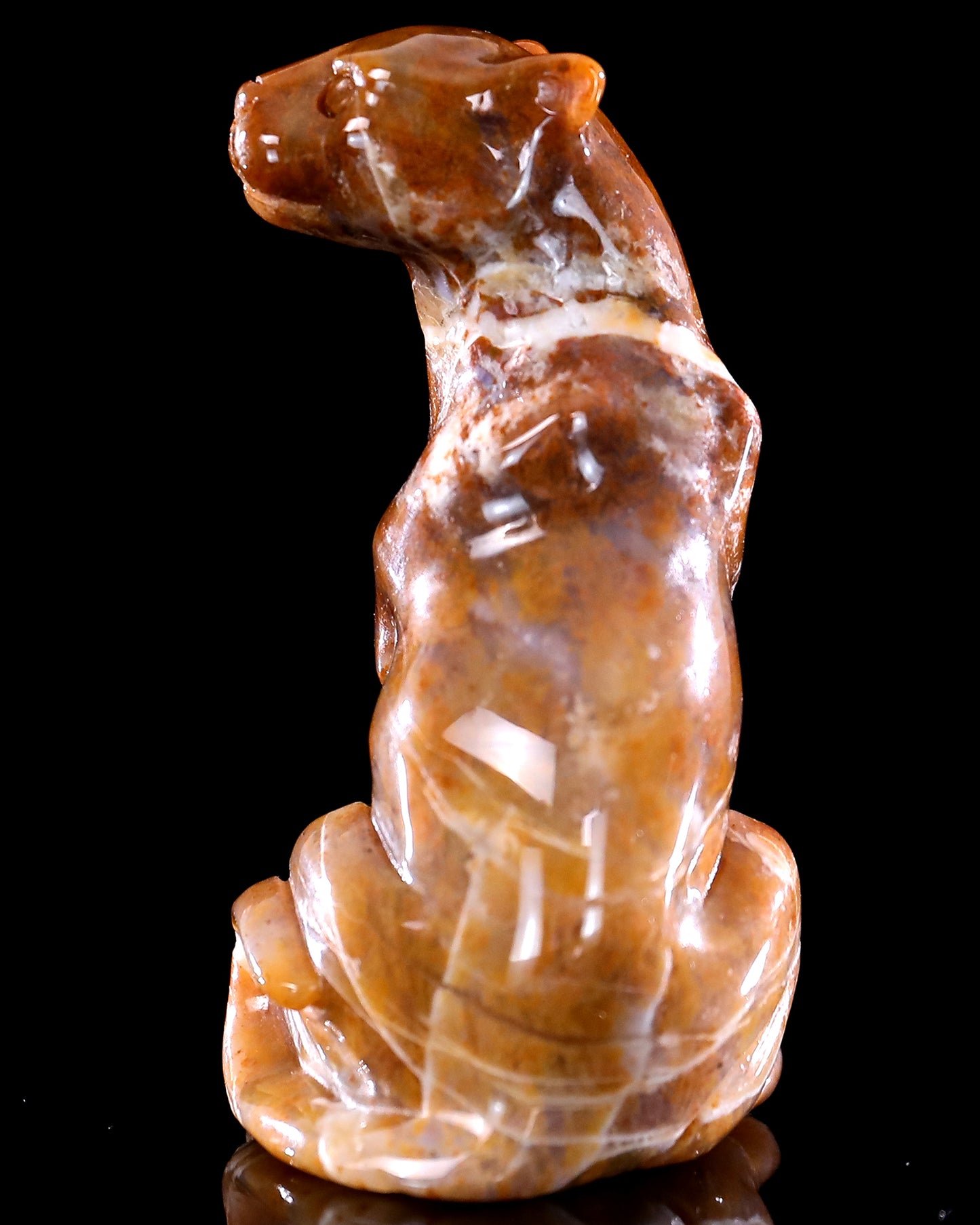 3.0" Chalcedony Hand Carved Crystal Leopard Sculpture