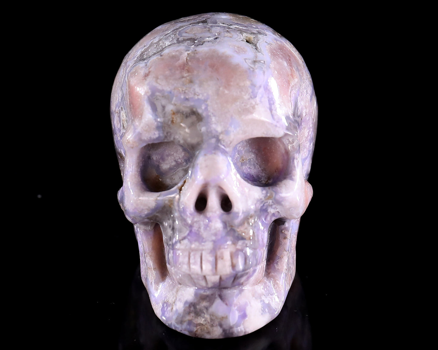 3.0" Blue Sakura Agate Hand Carved Crystal Realistic Skull Sculpture
