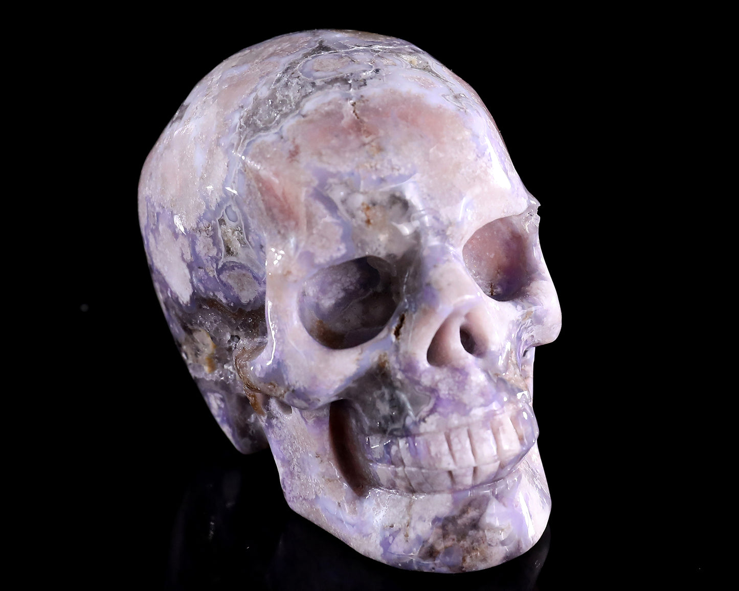 3.0" Blue Sakura Agate Hand Carved Crystal Realistic Skull Sculpture