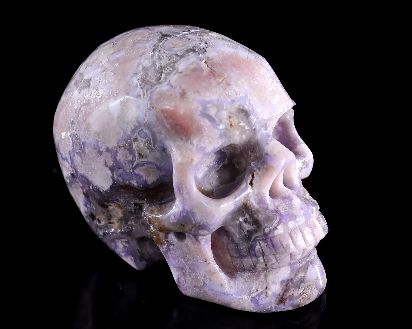 3.0" Blue Sakura Agate Hand Carved Crystal Realistic Skull Sculpture