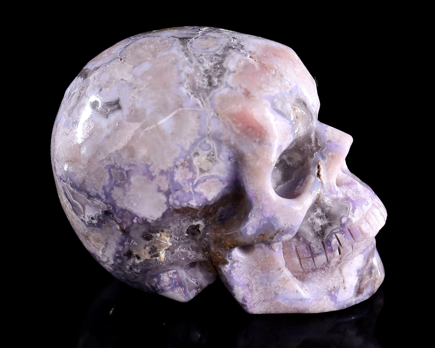 3.0" Blue Sakura Agate Hand Carved Crystal Realistic Skull Sculpture