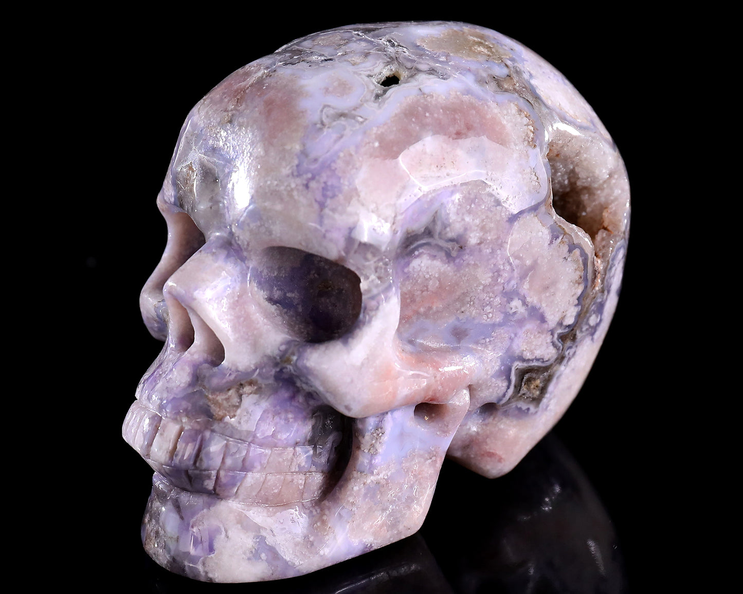 3.0" Blue Sakura Agate Hand Carved Crystal Realistic Skull Sculpture