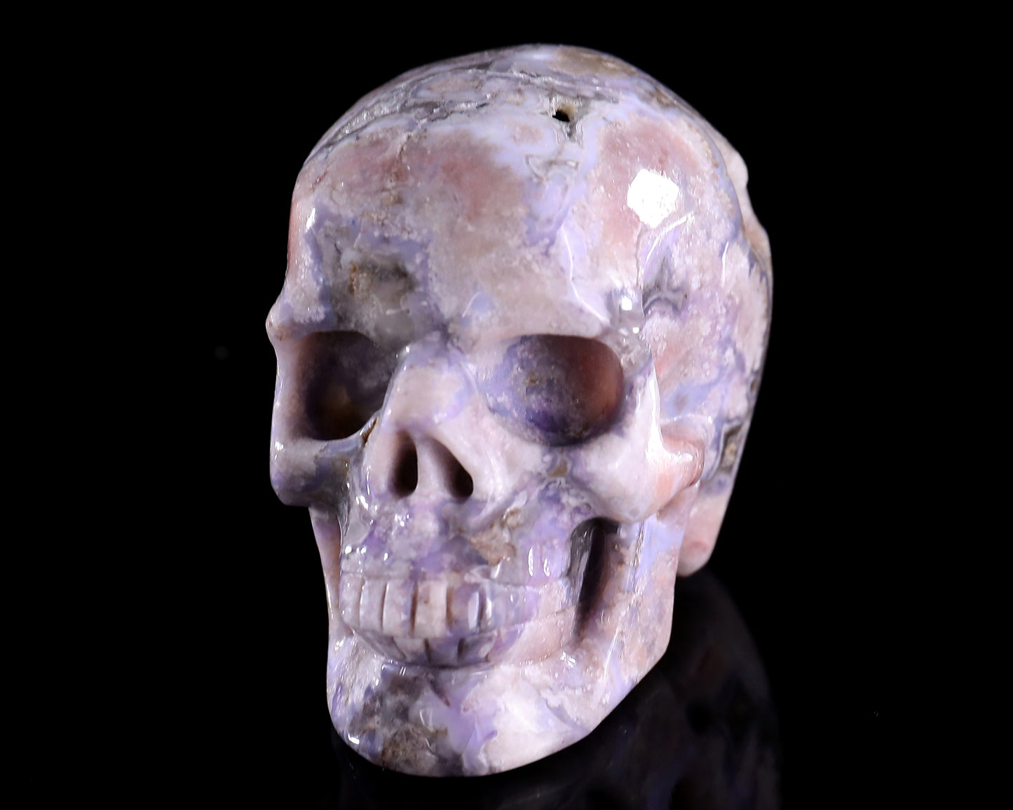 3.0" Blue Sakura Agate Hand Carved Crystal Realistic Skull Sculpture
