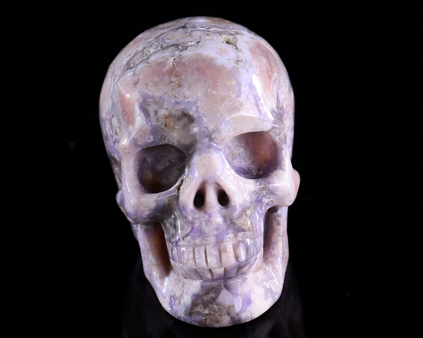 3.0" Blue Sakura Agate Hand Carved Crystal Realistic Skull Sculpture