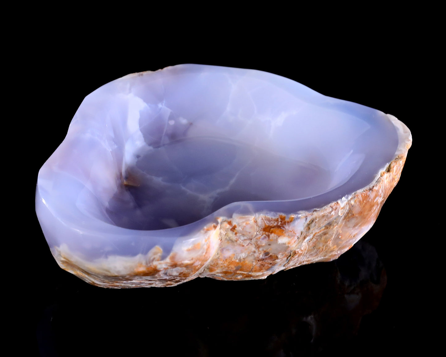 6.5" Blue Chalcedony Hand Carved Crystal Jewelry Tray Fruit Tray