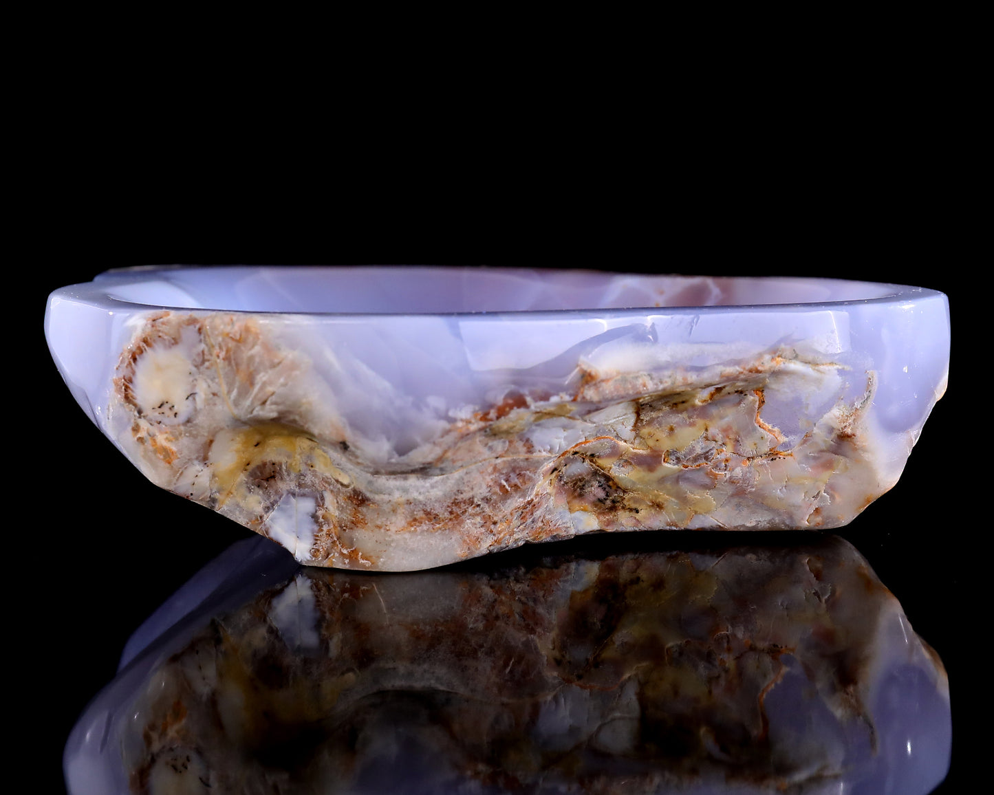 6.5" Blue Chalcedony Hand Carved Crystal Jewelry Tray Fruit Tray