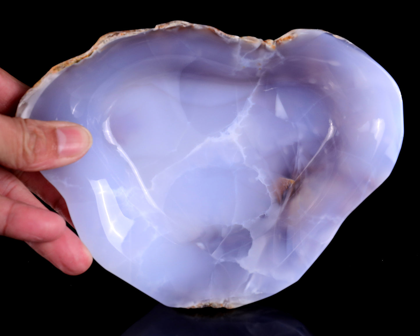 6.5" Blue Chalcedony Hand Carved Crystal Jewelry Tray Fruit Tray