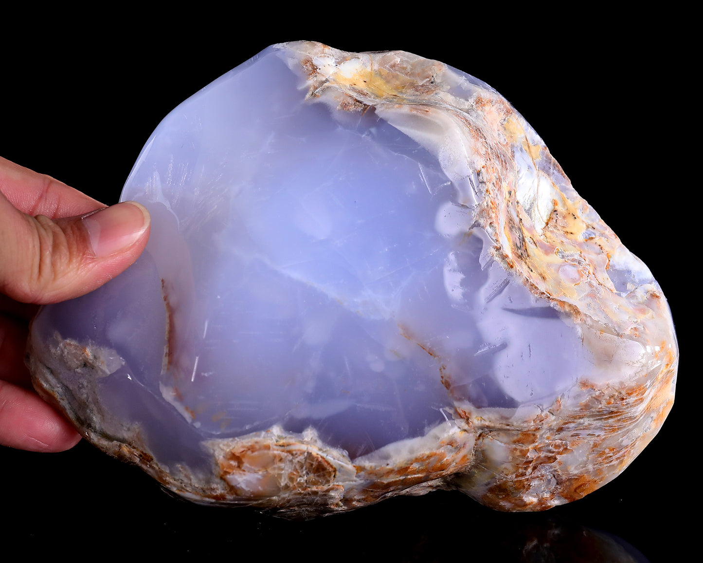 6.5" Blue Chalcedony Hand Carved Crystal Jewelry Tray Fruit Tray