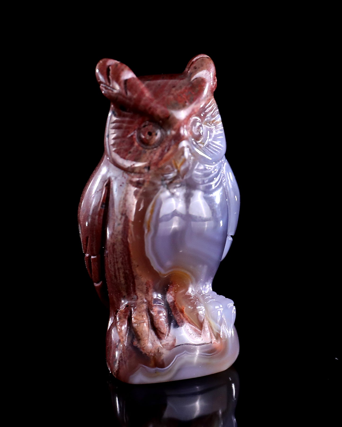 2.0" Hot Lava Agate Hand Carved Crystal Owl Sculpture