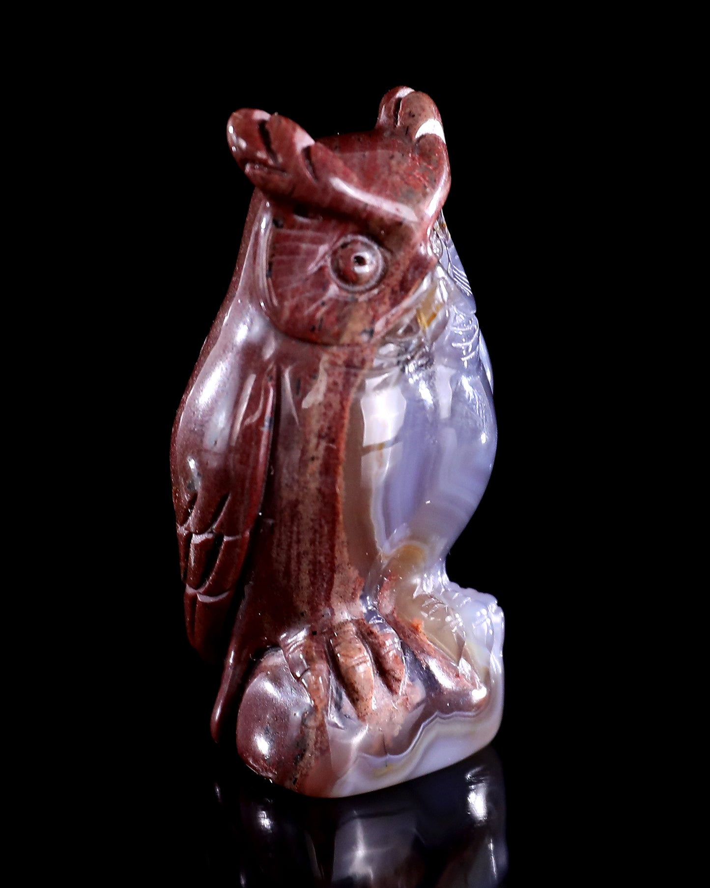 2.0" Hot Lava Agate Hand Carved Crystal Owl Sculpture
