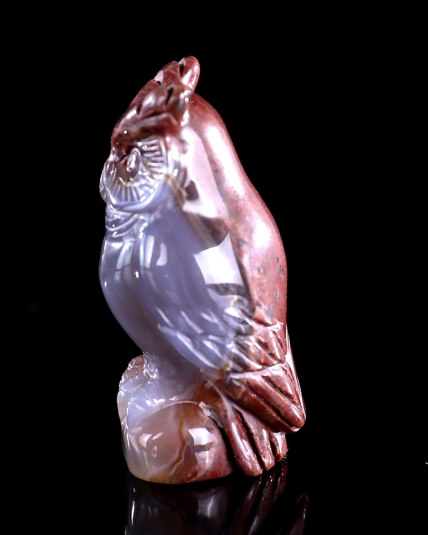 2.0" Hot Lava Agate Hand Carved Crystal Owl Sculpture
