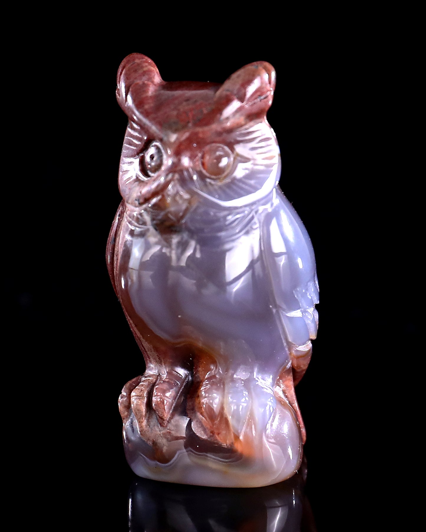 2.0" Hot Lava Agate Hand Carved Crystal Owl Sculpture