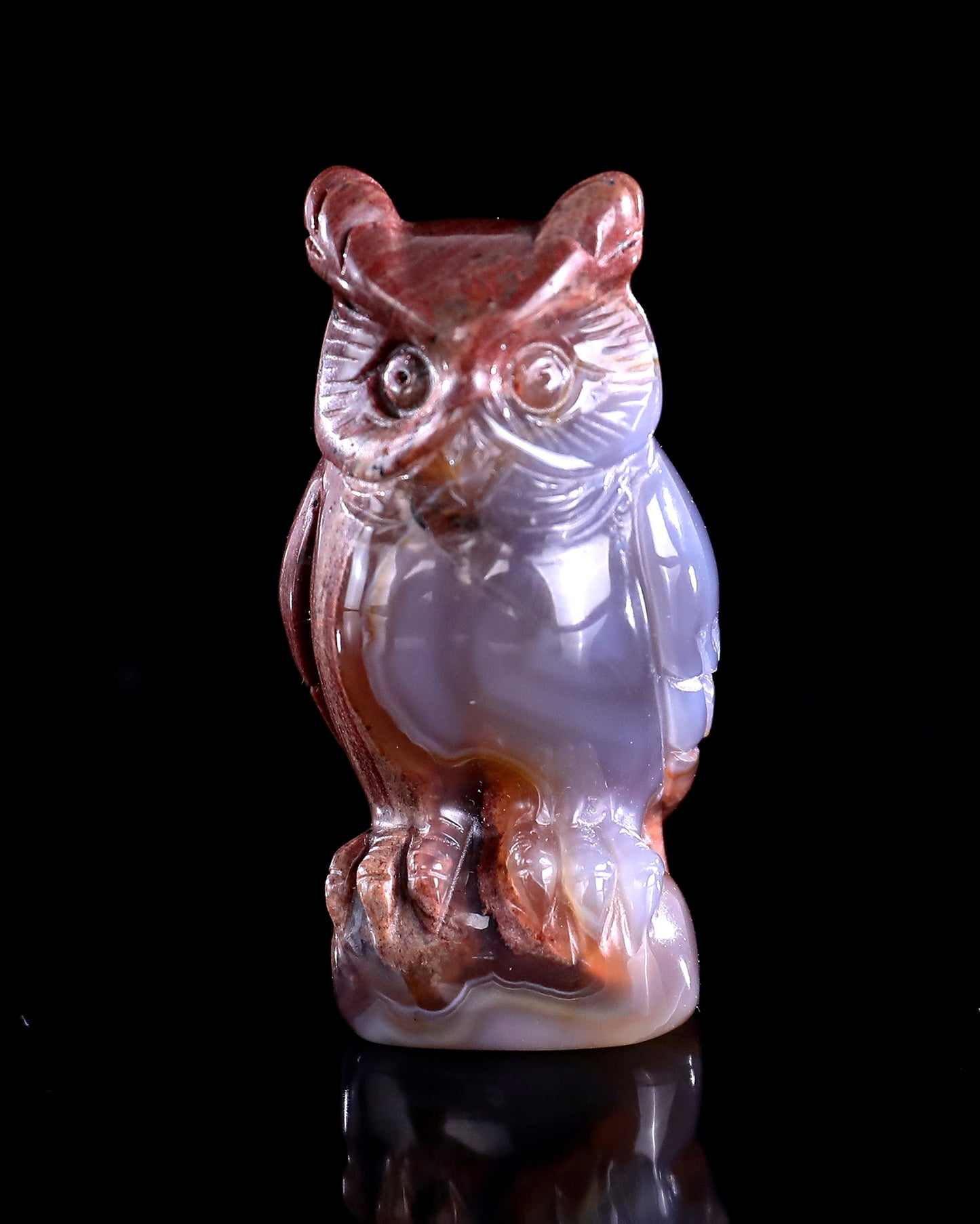 2.0" Hot Lava Agate Hand Carved Crystal Owl Sculpture