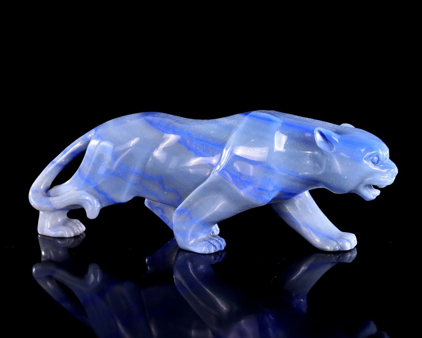 11.4" Blue Aventurine Hand Carved Crystal Leopard Sculpture