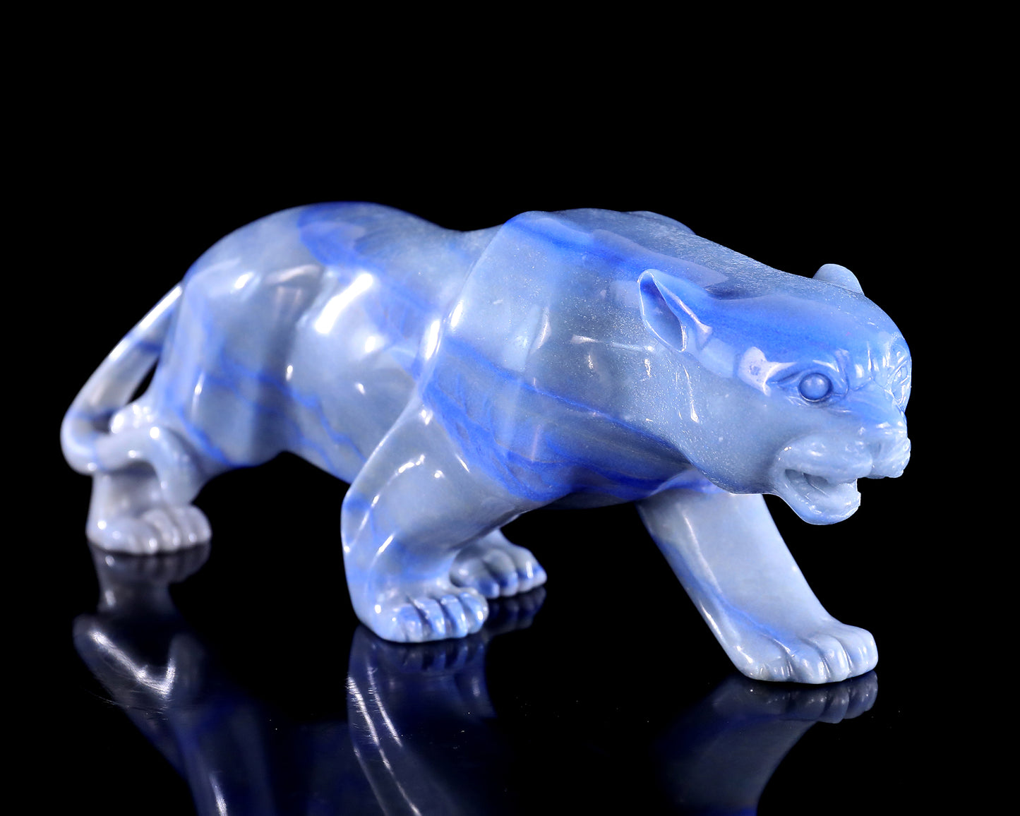 11.4" Blue Aventurine Hand Carved Crystal Leopard Sculpture
