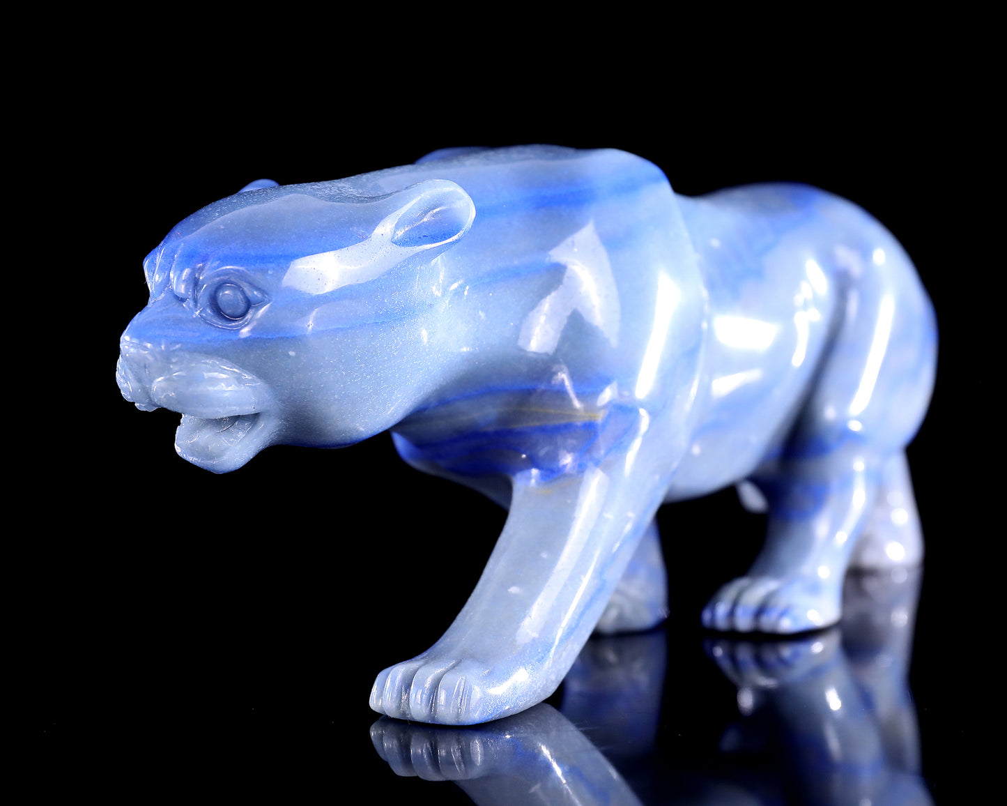 11.4" Blue Aventurine Hand Carved Crystal Leopard Sculpture