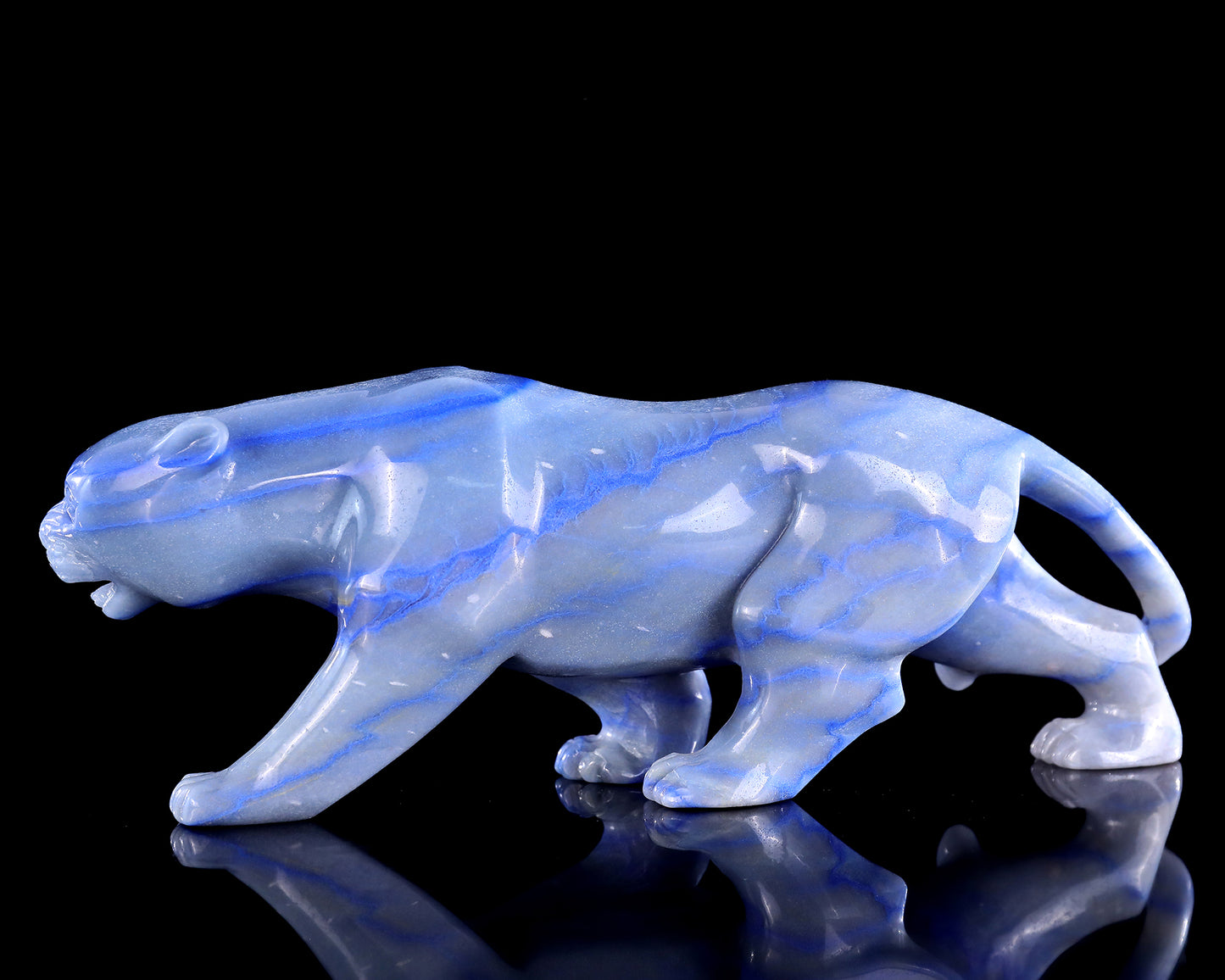 11.4" Blue Aventurine Hand Carved Crystal Leopard Sculpture