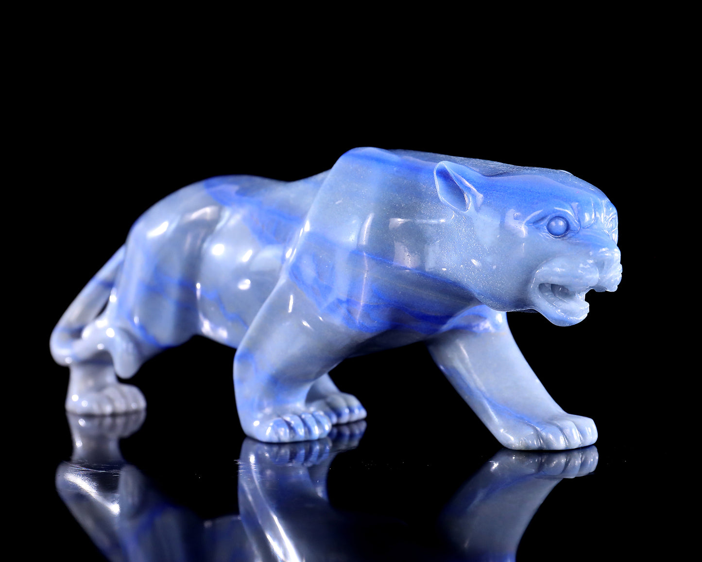 11.4" Blue Aventurine Hand Carved Crystal Leopard Sculpture