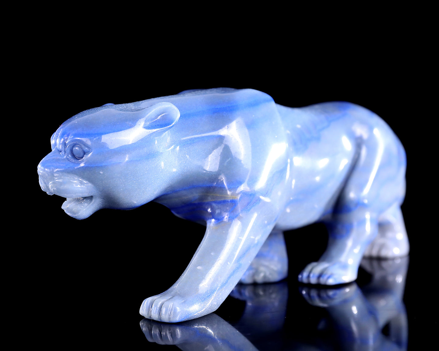 11.4" Blue Aventurine Hand Carved Crystal Leopard Sculpture