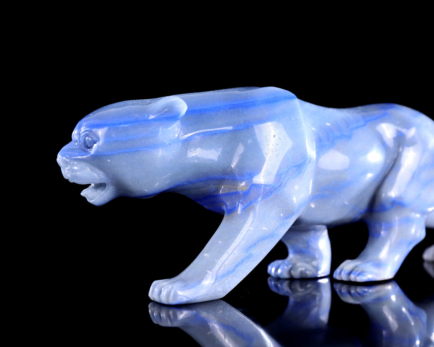 11.4" Blue Aventurine Hand Carved Crystal Leopard Sculpture