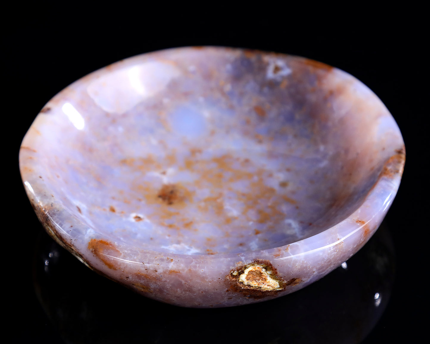 6.0" Blue Chalcedony Hand Carved Crystal Jewelry Tray Fruit Tray