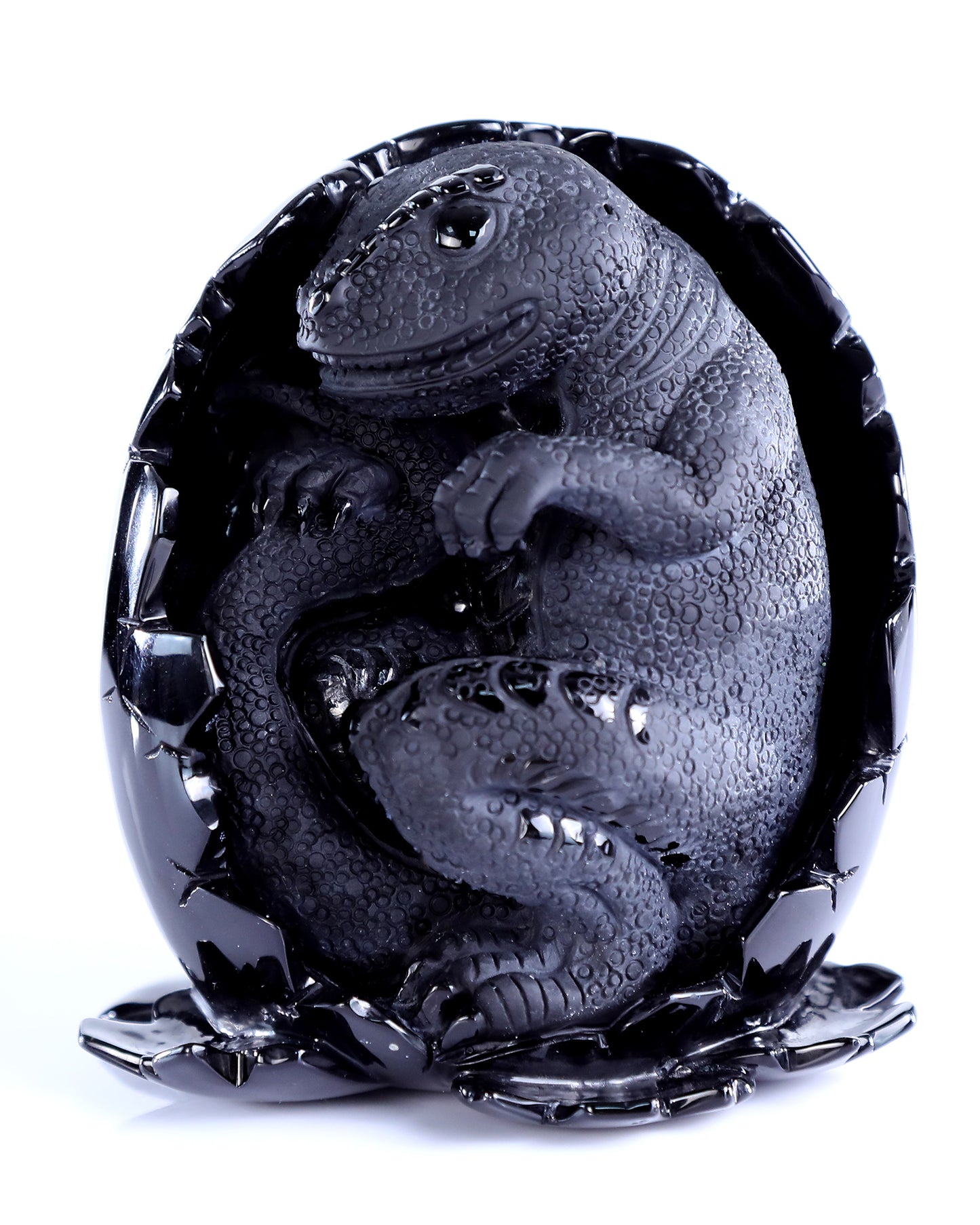 5.3" Black Obsidian Hand Carved Crystal Dragon Baby Egg Sculpture
