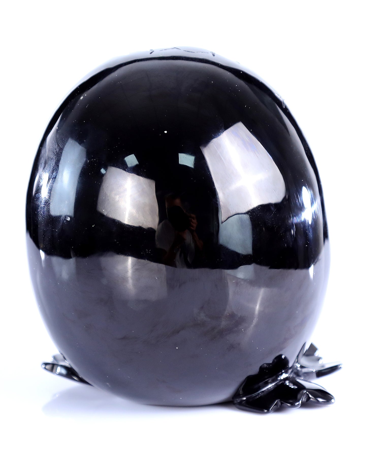 5.3" Black Obsidian Hand Carved Crystal Dragon Baby Egg Sculpture
