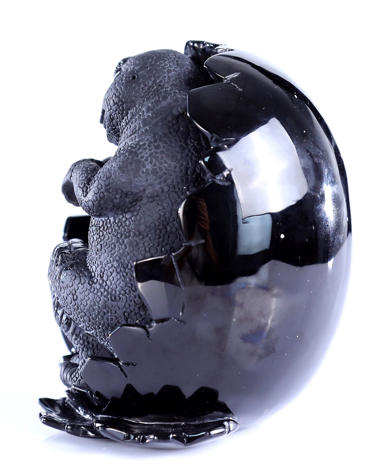 5.3" Black Obsidian Hand Carved Crystal Dragon Baby Egg Sculpture