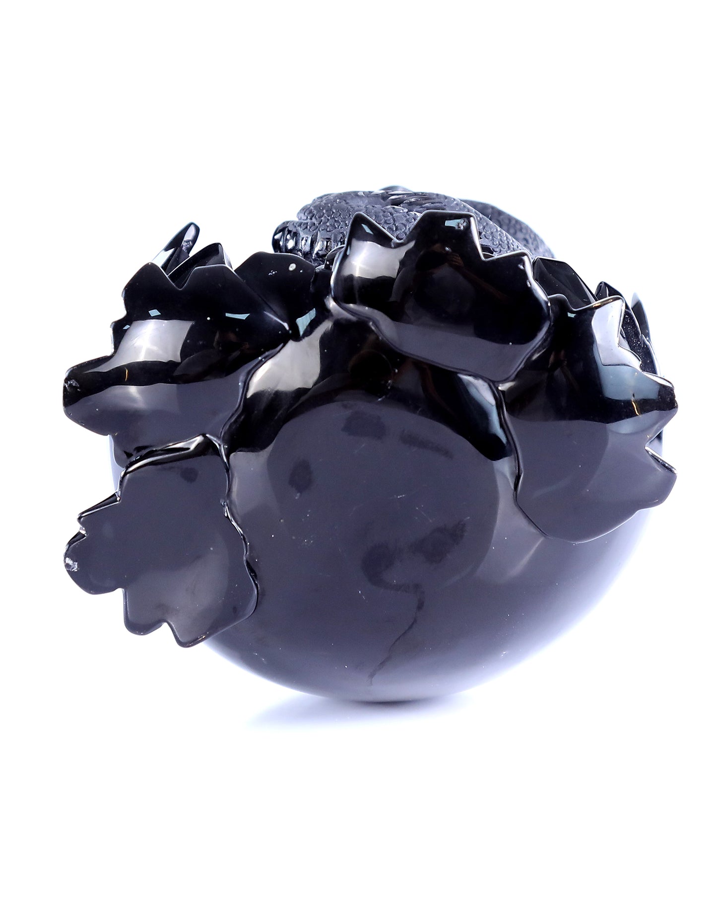 5.3" Black Obsidian Hand Carved Crystal Dragon Baby Egg Sculpture