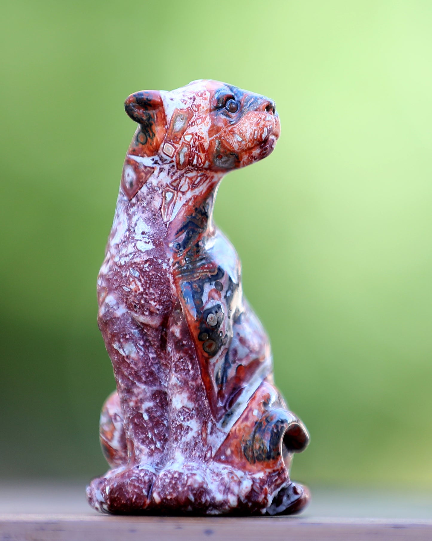 3.0" Leopard Skin Agate Hand Carved Crystal Leopard Sculpture